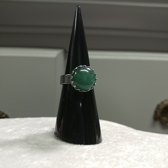 Green Aventurine Ring Natural Gemstone Adjustable Stainless-Steel Ring Crystal - Picture 5 of 13